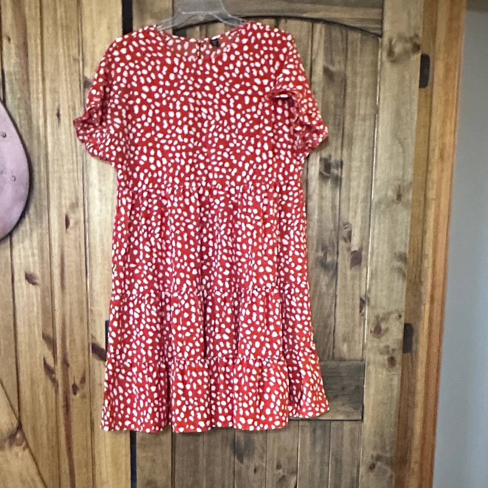 SHEIN orange and White Spotted Midi Dress